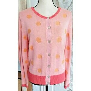 VTG Talbots Jacquard Cotton Cardigan Women PM Made in Japan Pink Orange